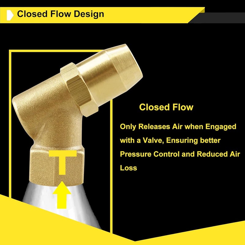 GODESON Tire Chucks - Pack of 2, Angled 1/4" NPT Brass Air Chuck with Quick Connect Plug, Closed Flow Tire Inflator Nozzle for Tire Inflator & Pressure Gauge,Air Compressor Attachments - Image 2